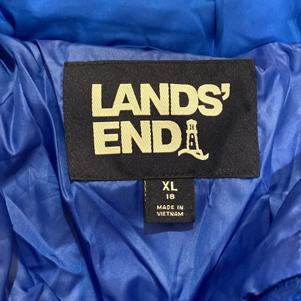 Lands’ End Blue Puffer Jacket SIZE XL (18) Quilted Lightweight Zip Coat